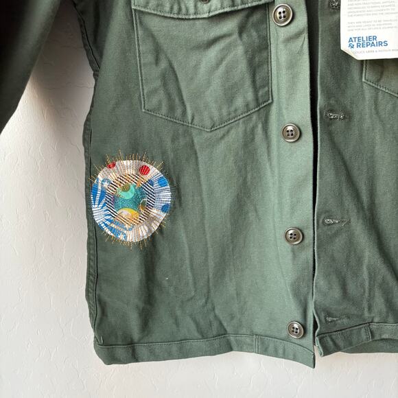 Atelier & Repairs Jacket Green Fatigue Army Patched Cotton Jacket Size M NWT - Picture 2 of 6